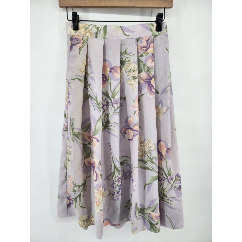 Koret‎ Lavender Floral Pleated Midi Skirt 8P Vintage Cottagecore Grandmacore